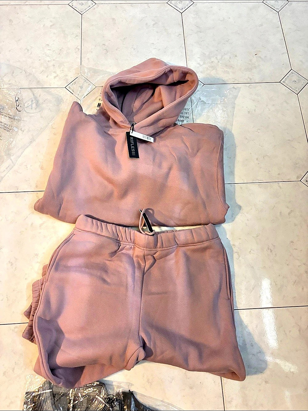Riflessi French Terry Set Brown Hooded Two-Piece Set